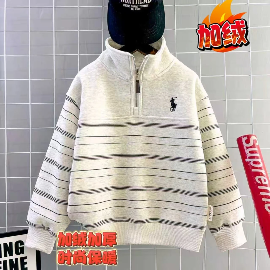 拼接半拉链秋冬【加绒】休闲卫衣上衣套头高领长袖男童潮服