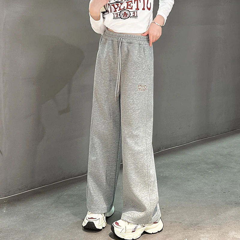 儿童秋装2025新款大女童装灰色裤子春秋款运动卫裤秋季阔腿直筒裤