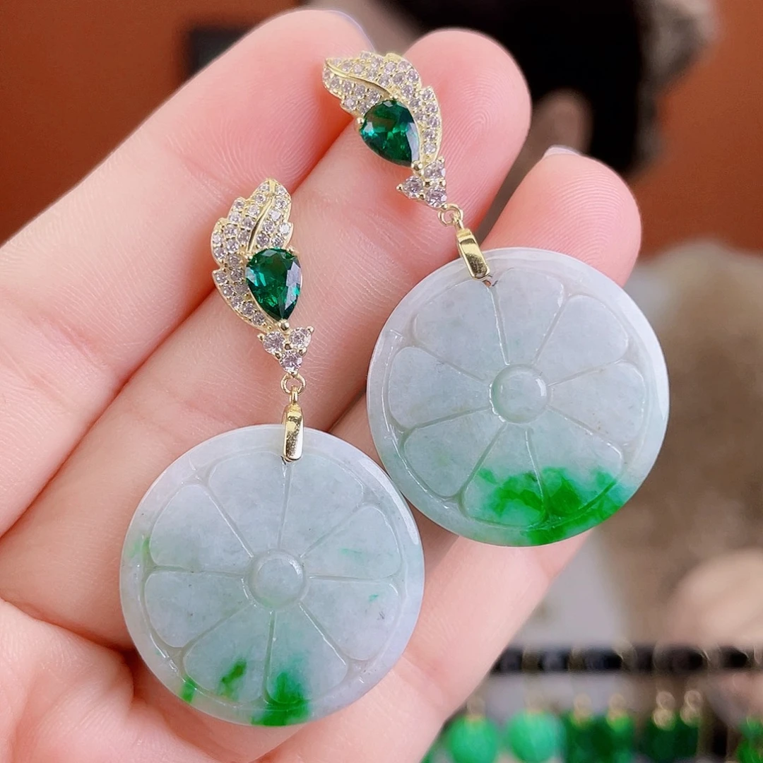 翡翠银S925镶嵌耳饰