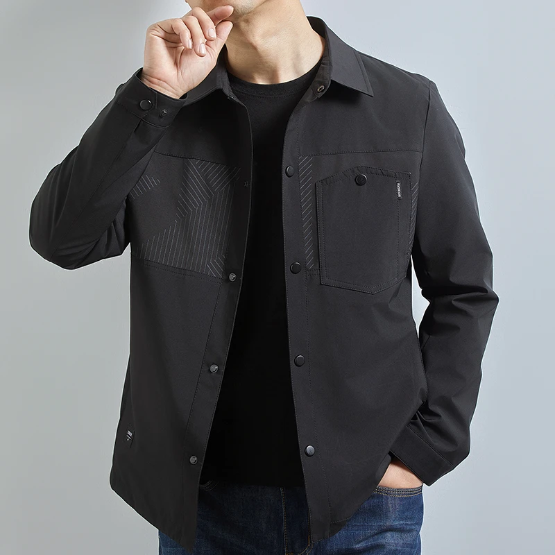 加肥加大码男士夹克春秋时尚休闲工装上衣男胖子宽松商务翻领外套