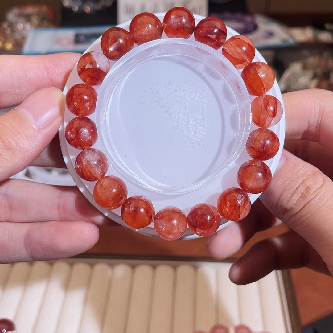 手链水晶未镶嵌透体牛血红胶花11m