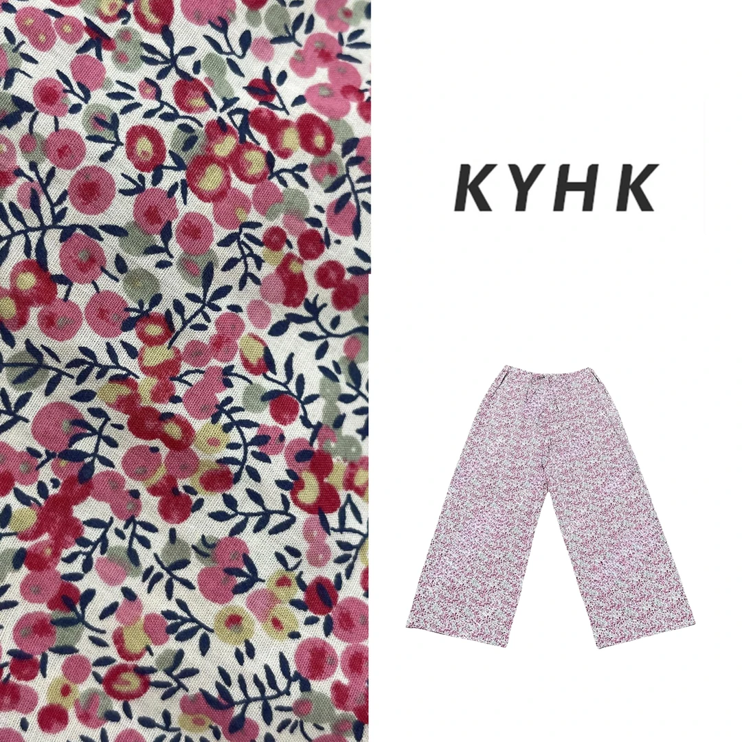 KYHK复古白底松紧腰碎花休闲阔腿女250375