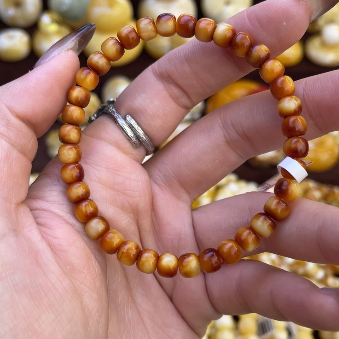 琥珀未镶嵌手链6mm沁色