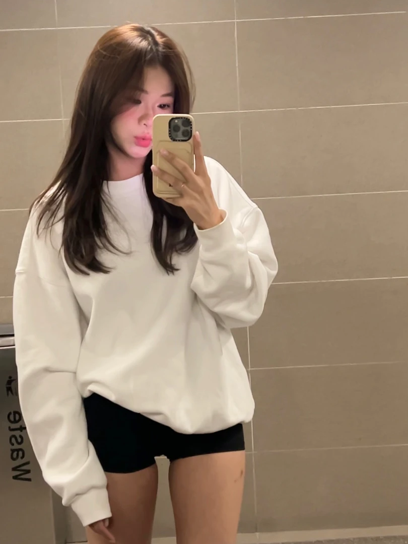 陈椿儿 美式圆领宽松廓形简约百搭日常通勤卫衣加绒纯色