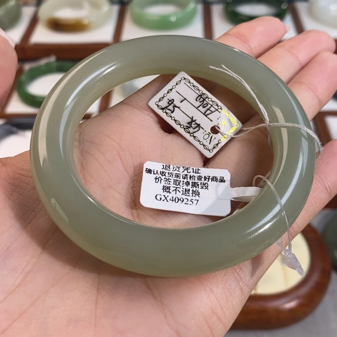 和田玉未镶嵌手镯青海冰底晴水圆条57/58