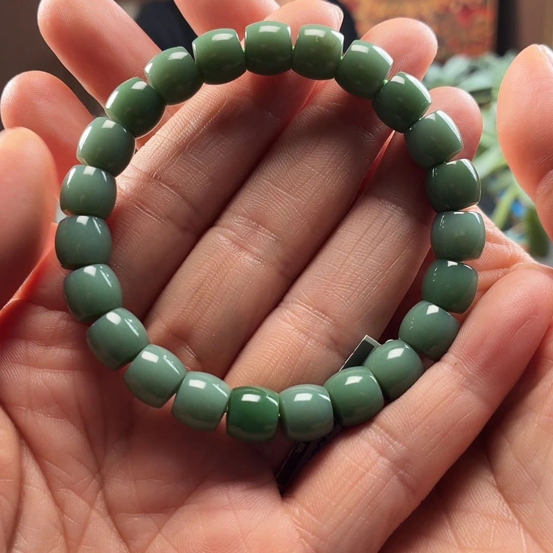 和田玉未镶嵌手串俄碧玉瓷蓝直8/9