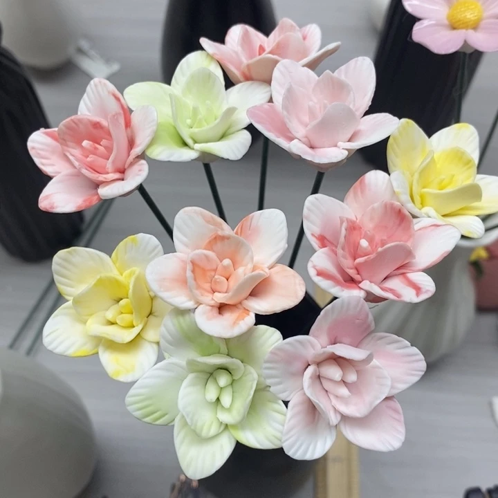 陶瓷陶瓷材料5朵素烧混搭