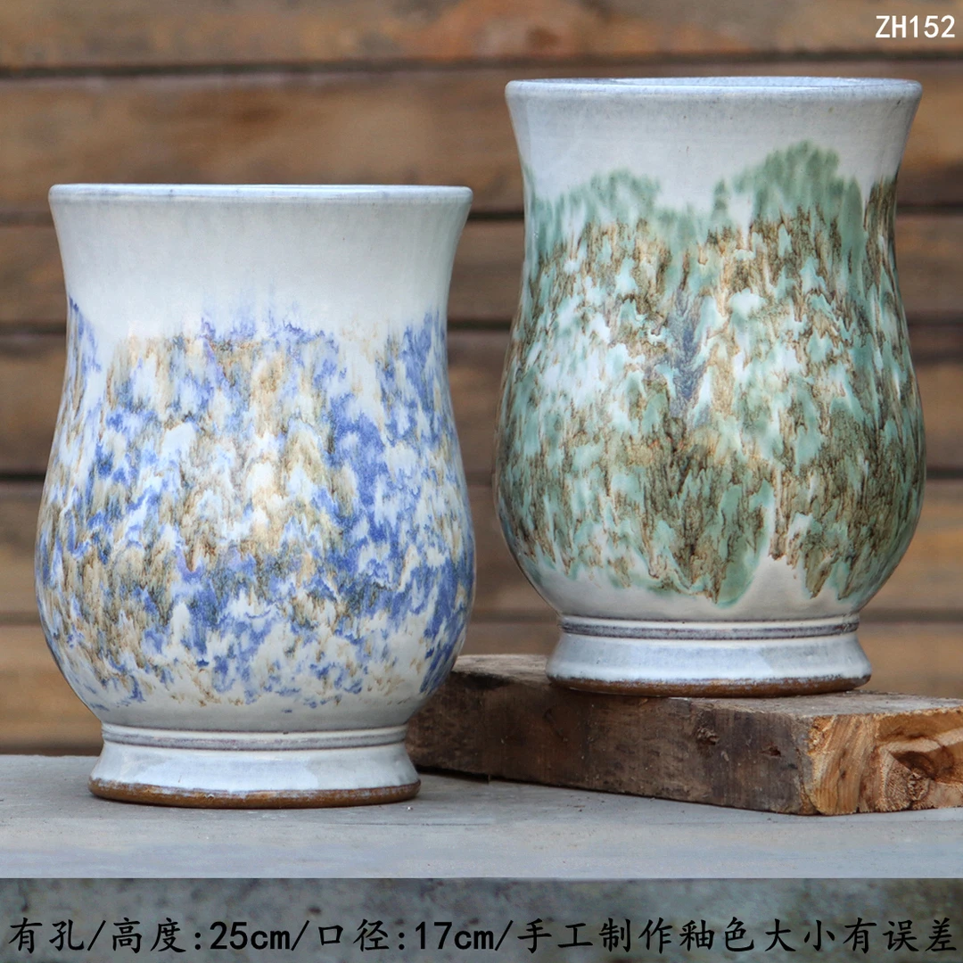 手工粗陶高直筒大口径透气花盆可养三角梅多肉老桩绿植ZH152