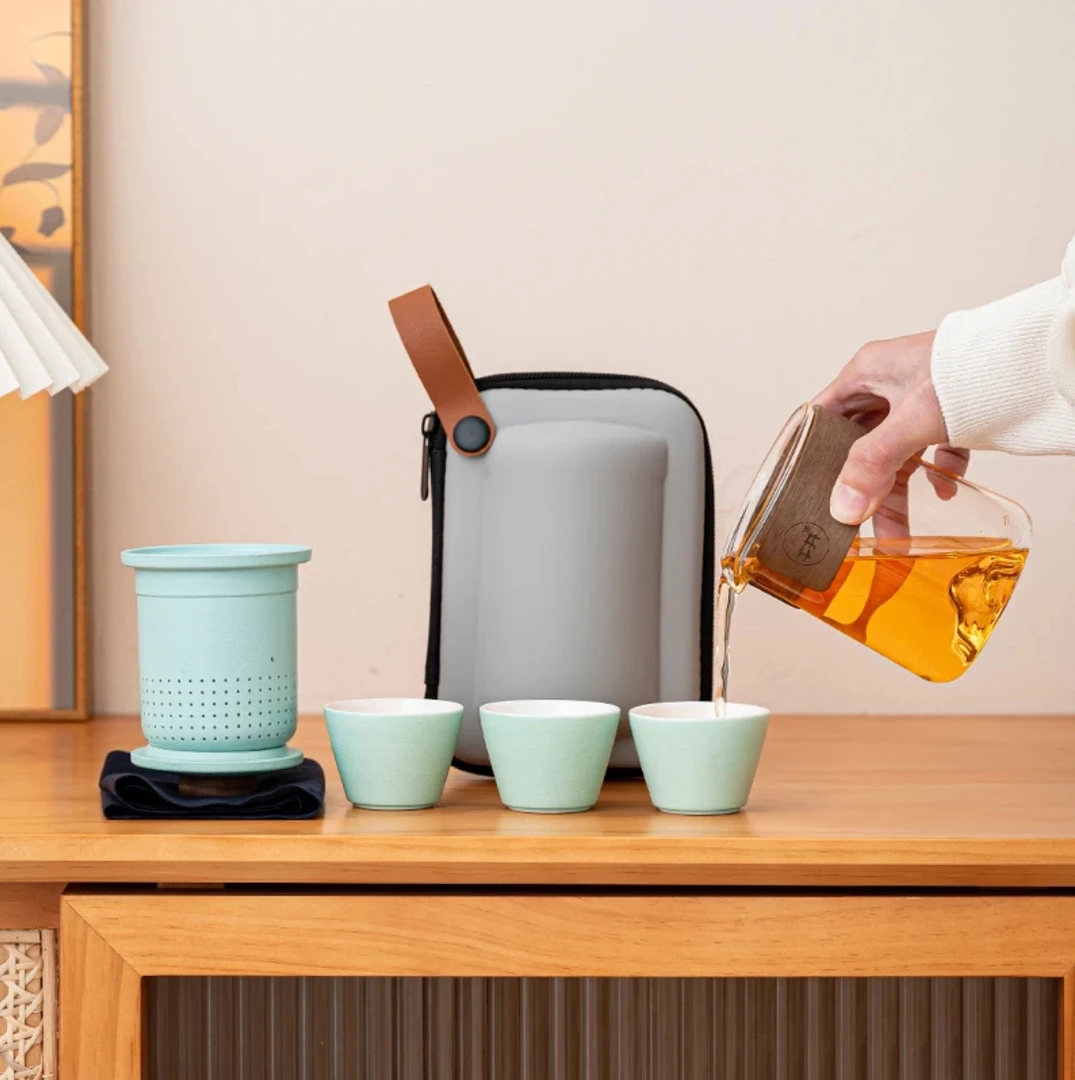 千井浅绿旅行茶具便携式泡茶壶家用旅游车载陶瓷 k0063
