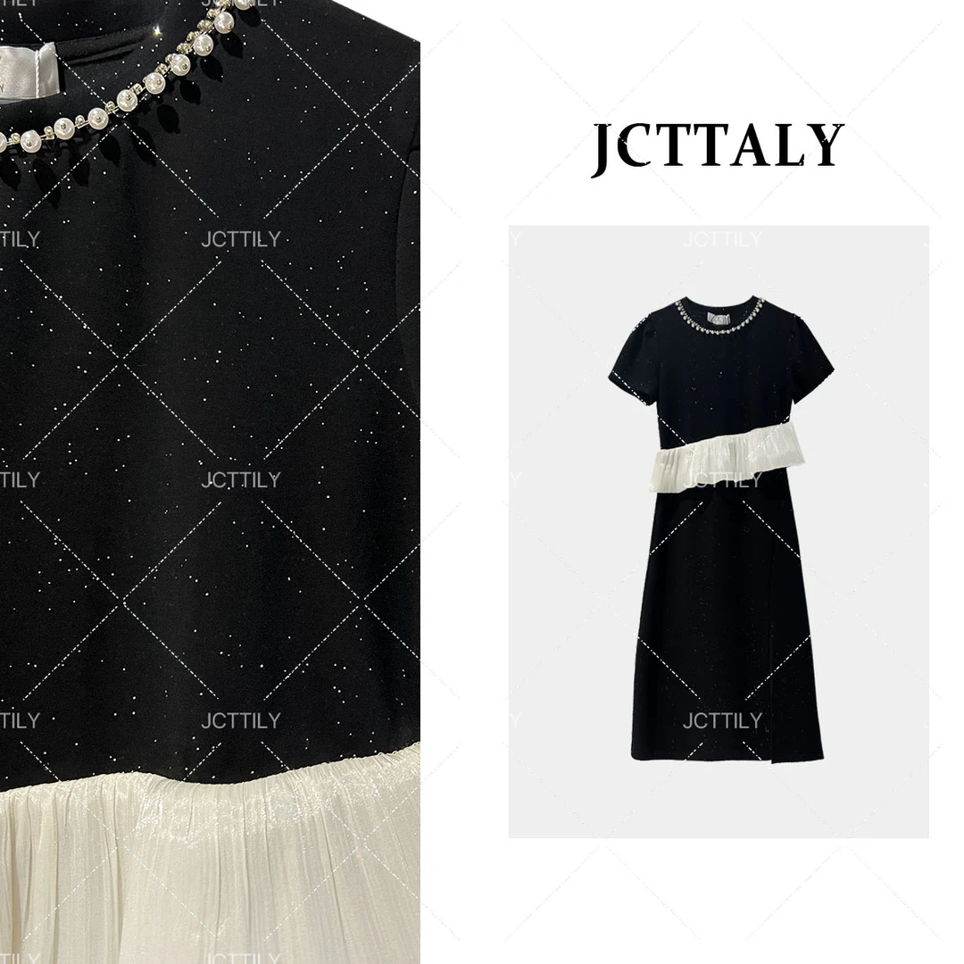 【RR专属】法浪漫风拼接设计师款圆领时尚百搭连衣裙JC-A1615