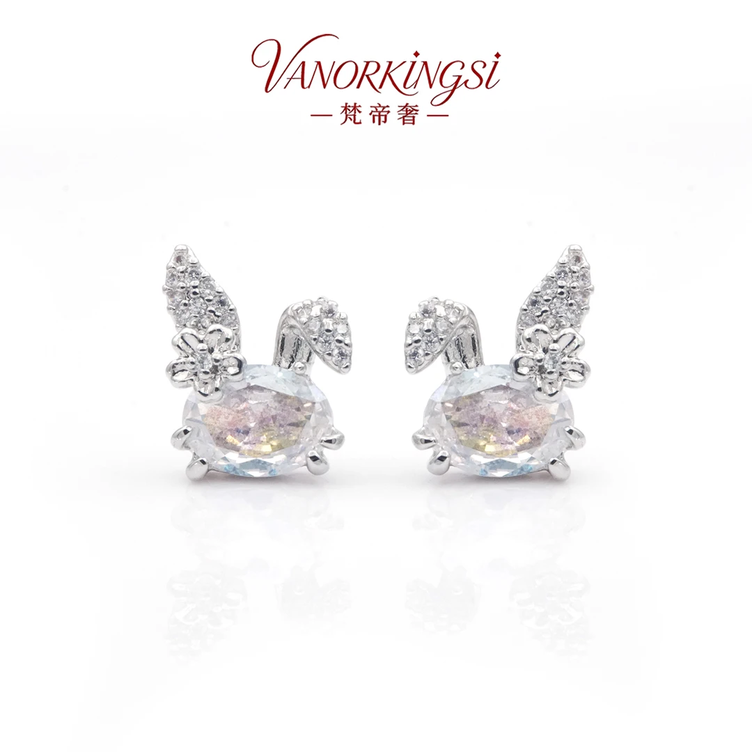 铜合金耳饰 925银针闪钻兔兔耳钉精致简约时尚百搭耳饰 | F8129