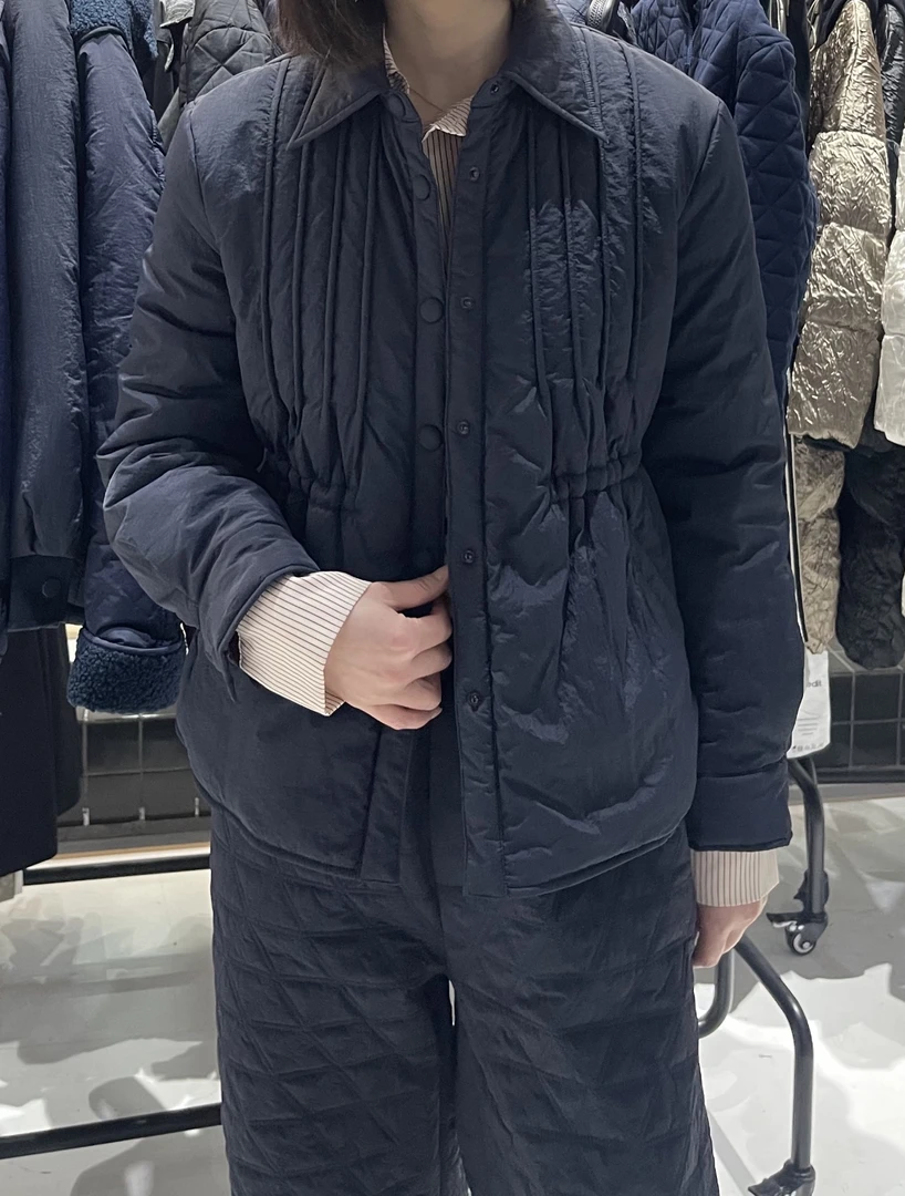 有货Y2K#371冬季福利夹棉抽绳收腰翻领扣子外套，衣长：60cm