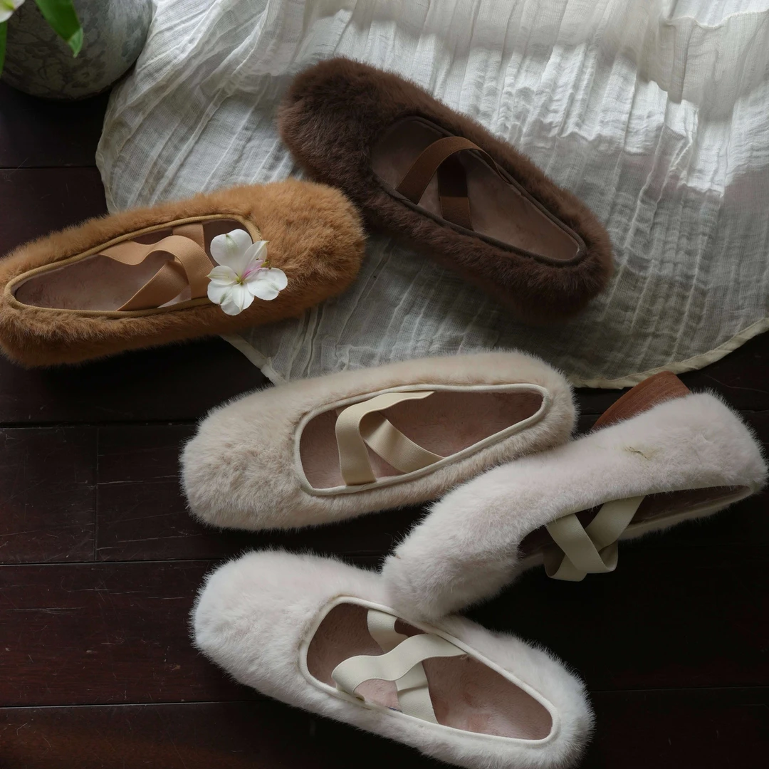 12.27 19:00新品温柔长毛芭蕾舞甜美通勤交叉带芭蕾舞鞋单鞋