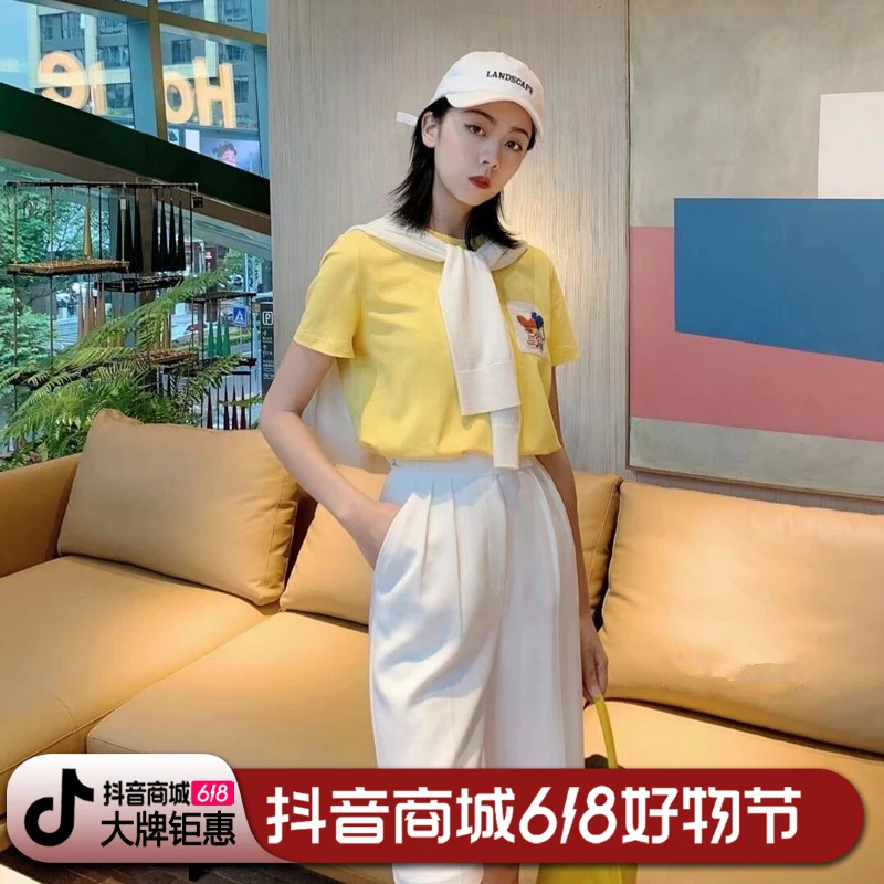 AMASS/阿玛施新款女装专柜正品上衣黄色短袖圆领t恤5300378