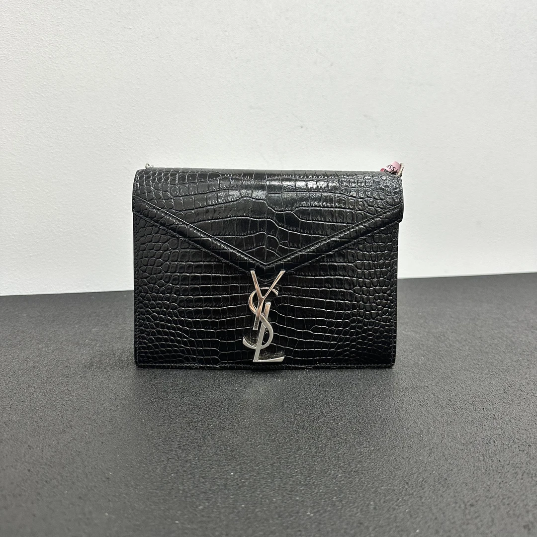 99新 YSL/圣罗兰 壹所奢品/YSL cassandra 鳄压纹 链条款 黑银