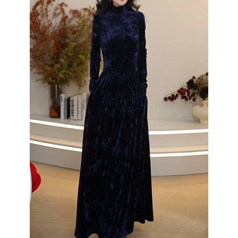 小香风高级感收腰长裙女2026冬季新款气质轻奢优雅高领显瘦A字裙