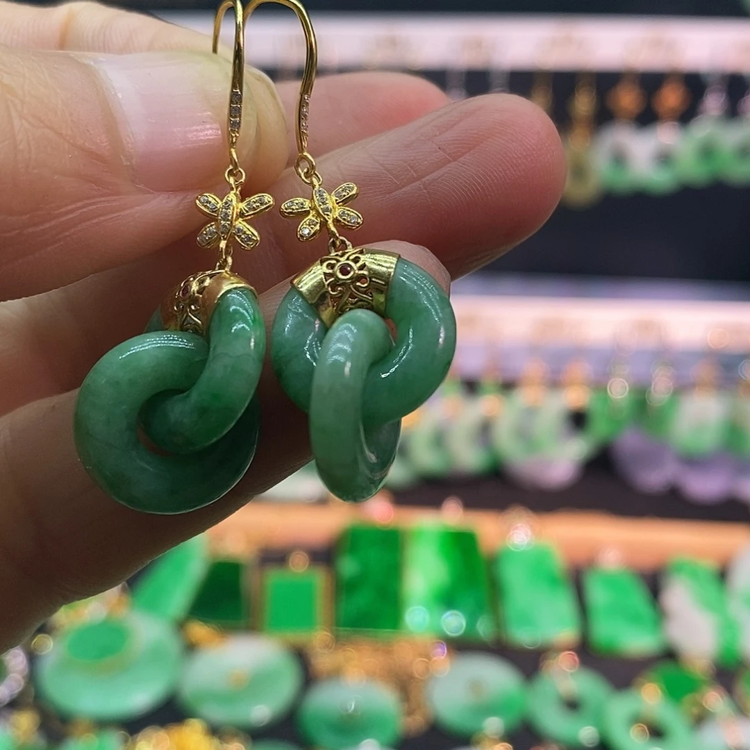 翡翠18K金镶嵌耳饰耳饰