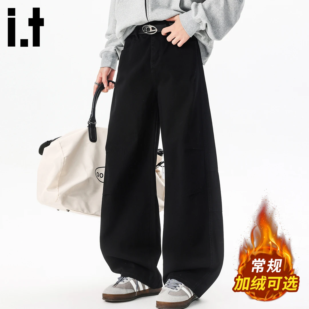 it: CHOCOOLATE加绒加厚弯刀休闲裤男秋冬新款潮牌宽松直筒阔腿裤