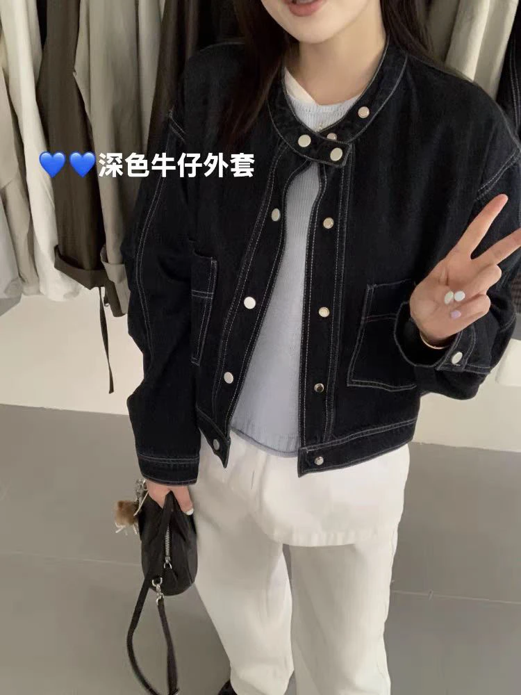 7086韩系小立领牛仔外套
