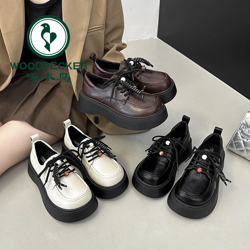 啄木鸟小皮鞋女2025春秋新款百搭鞋子爆款厚底单鞋增高百搭乐福鞋