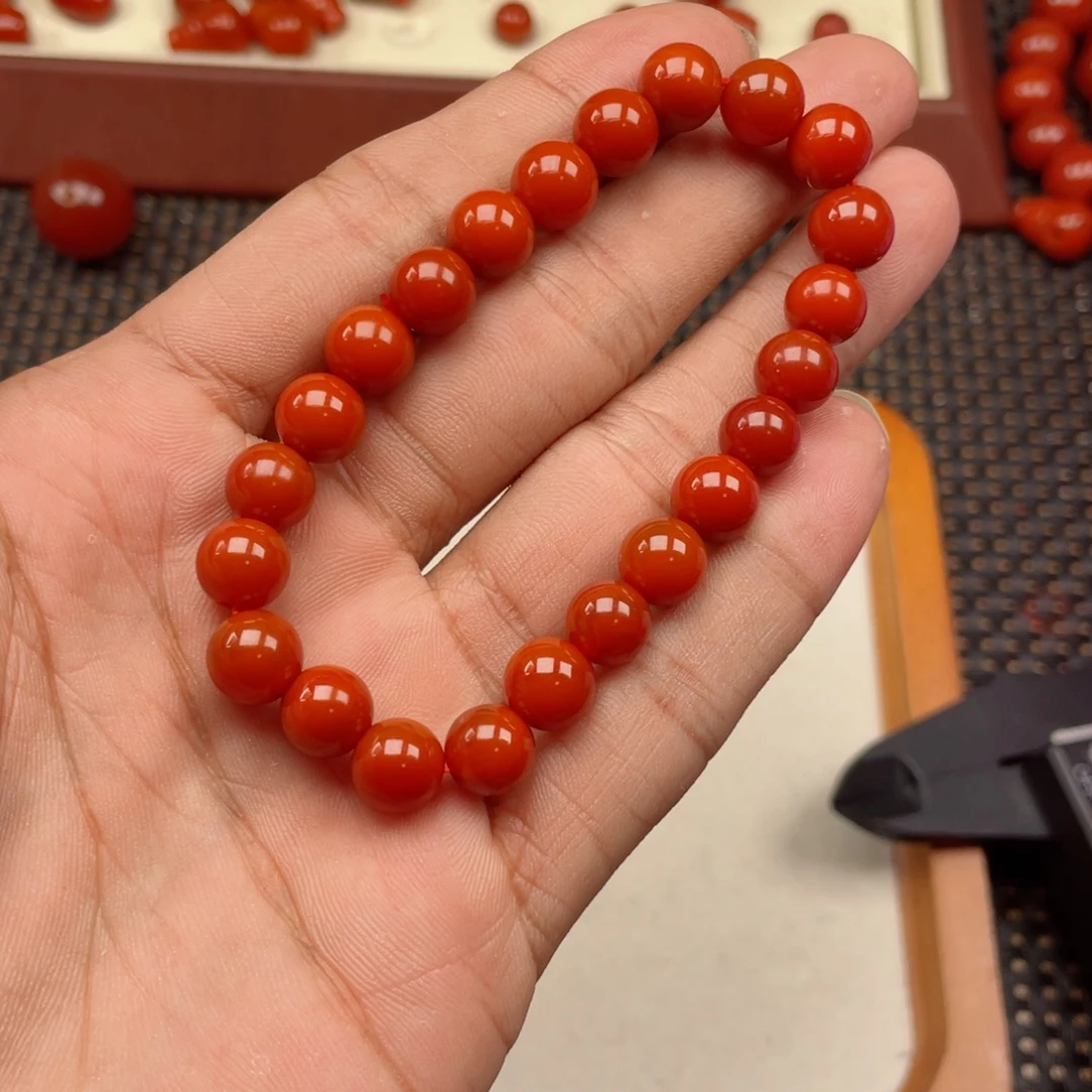 南红玛瑙未镶嵌柿子红卡8手串