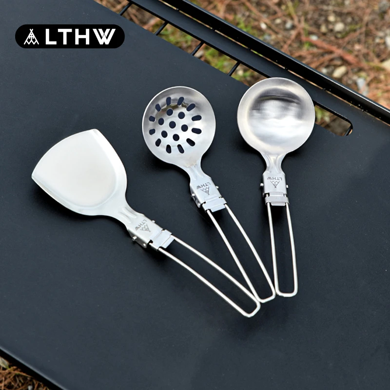 LTHW旅腾户外野餐折叠不锈钢餐具便携露营厨具锅铲子汤勺漏勺套装