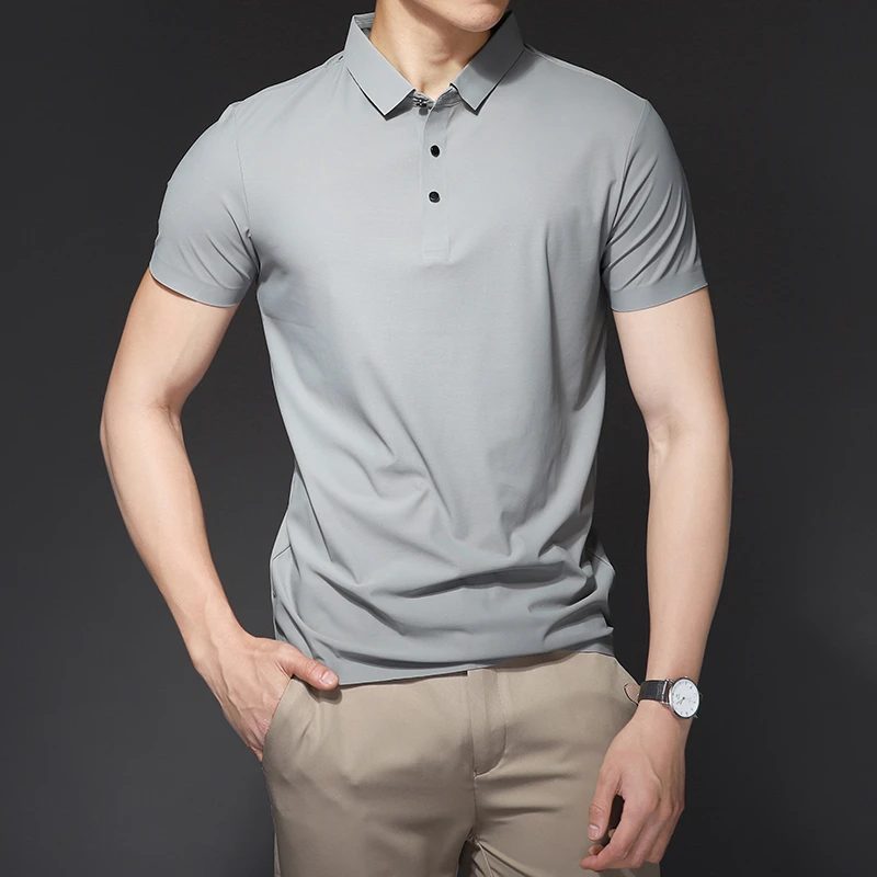 商务休闲男夏季驼色Polo衫修身速干上衣薄款