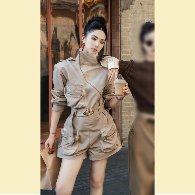 2025春季新款又a又飒一件式连衣裤机能风宽松休闲工装连体短裤女