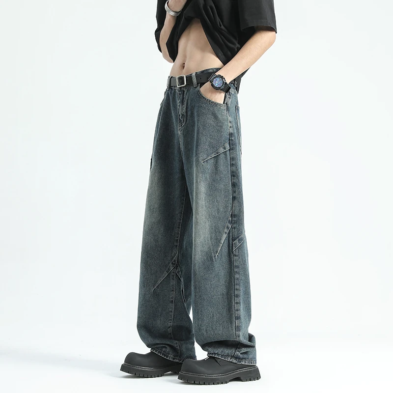 VASCO唯诗酷潮牌美式解构设计感直筒牛仔裤男款高街复古做旧长裤