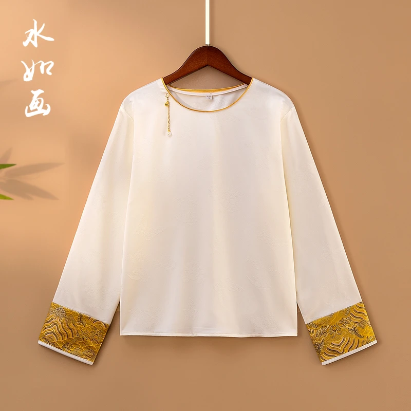 【云雅】春季2025新款上衣小衫女装新中式国风圆领提花气质长袖衬衫