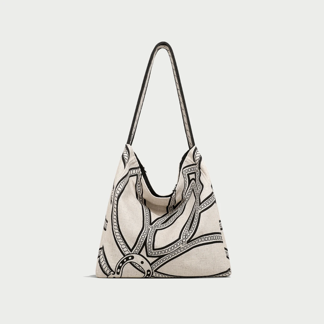 时尚百搭大容量帆布单肩包简约印花托特包1673