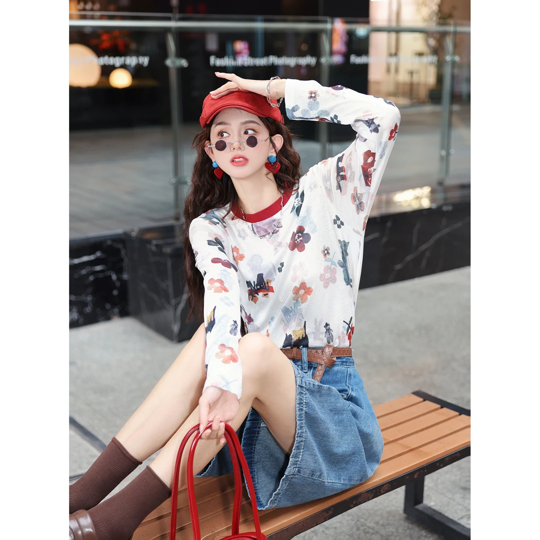 陈大器【午后花园】港风复古印花百搭短袖T恤休闲上衣JP1665115