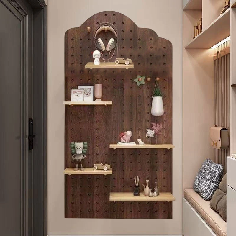 木质悬空隔板北欧墙上装饰衣帽架洞洞板展示架实木展示架入户玄关