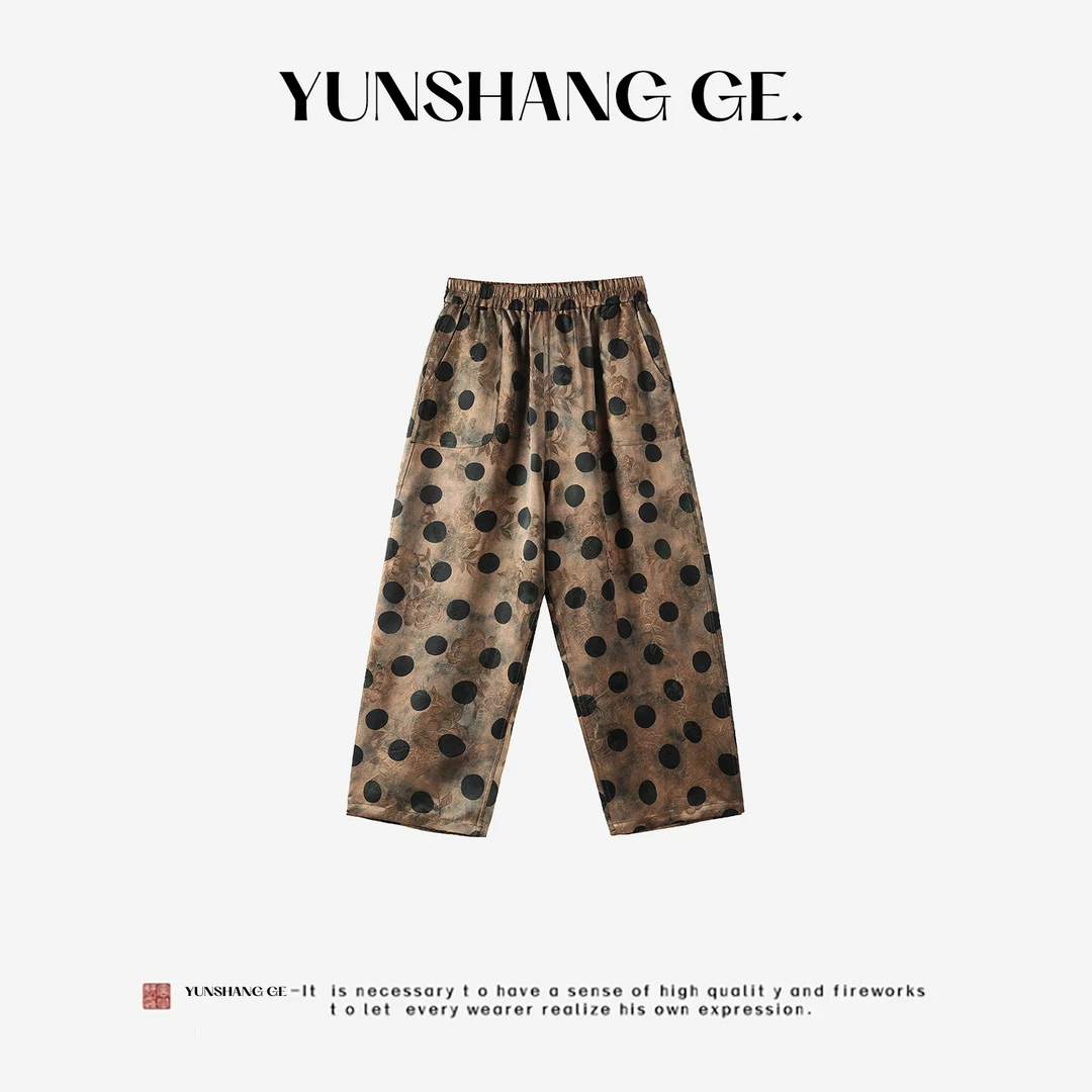 【波点2】100%桑蚕丝重磅缎面提花夏季时尚女士休闲百搭八分裤25069