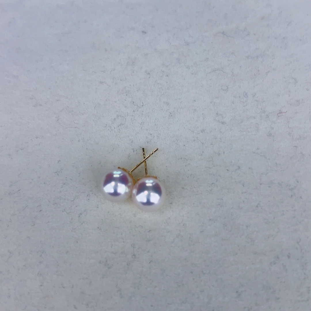 海水珍珠海水akoya天女耳钉7.5-8mm18K金镶嵌
