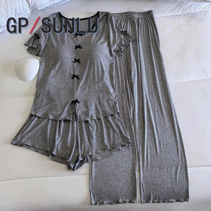 日本小众GP莫代尔睡衣女夏季薄款短袖带胸垫甜美纯欲风可外穿三件