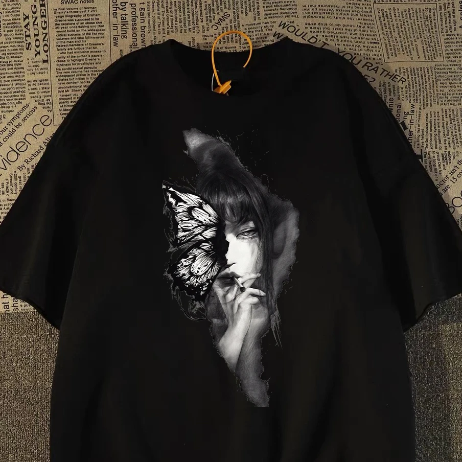 100%重磅纯棉短袖T恤男女同款夏宽松潮流欧美风暗黑系男装半袖ZNW