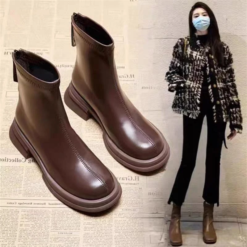 秋冬瘦瘦靴2025年复古厚底马丁靴新款切尔西靴英伦风显腿瘦短靴女