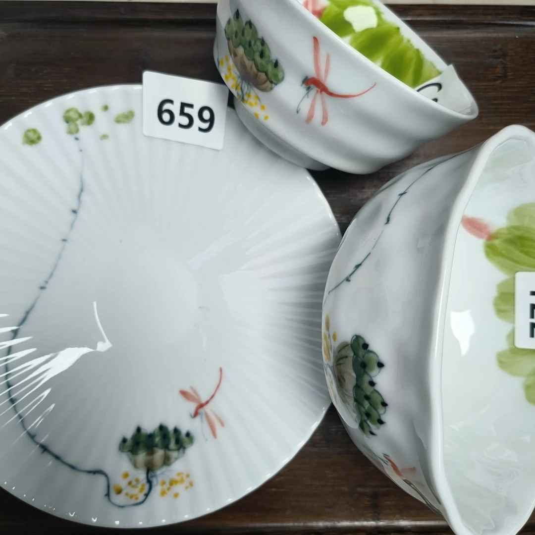 景德镇手绘（食品级）蜻蜓莲蓬套装 贝壳，小高脚，捏捏