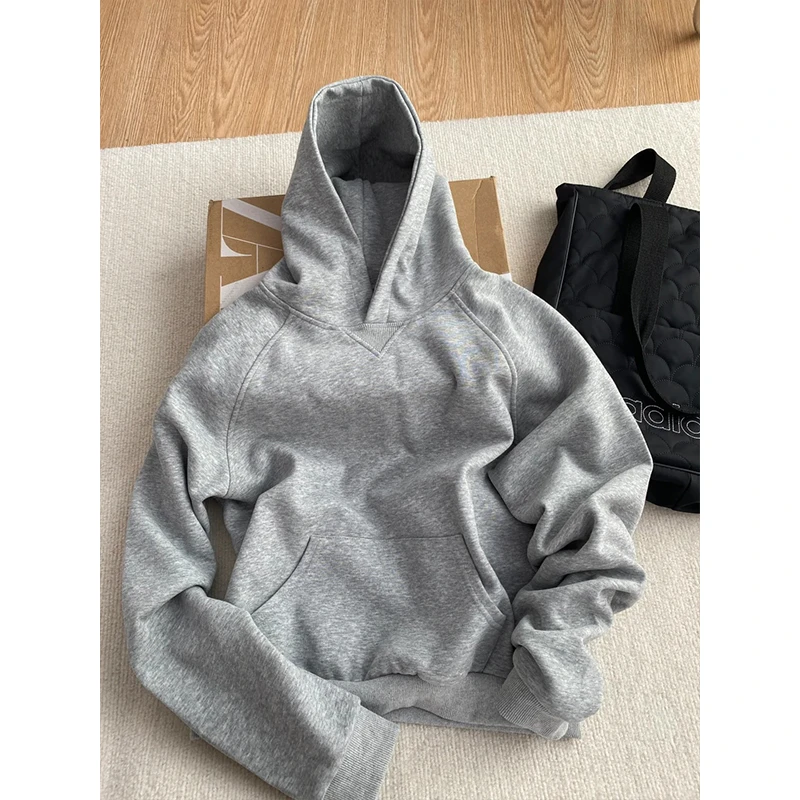 350g重磅螺纹拼接卫衣男春秋设计感小众纯色外套oversiz套头帽衫