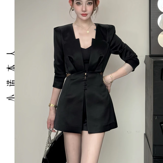 小诺本人高级感西装裙春款收腰显瘦中长款西服高腰短裤套装25152