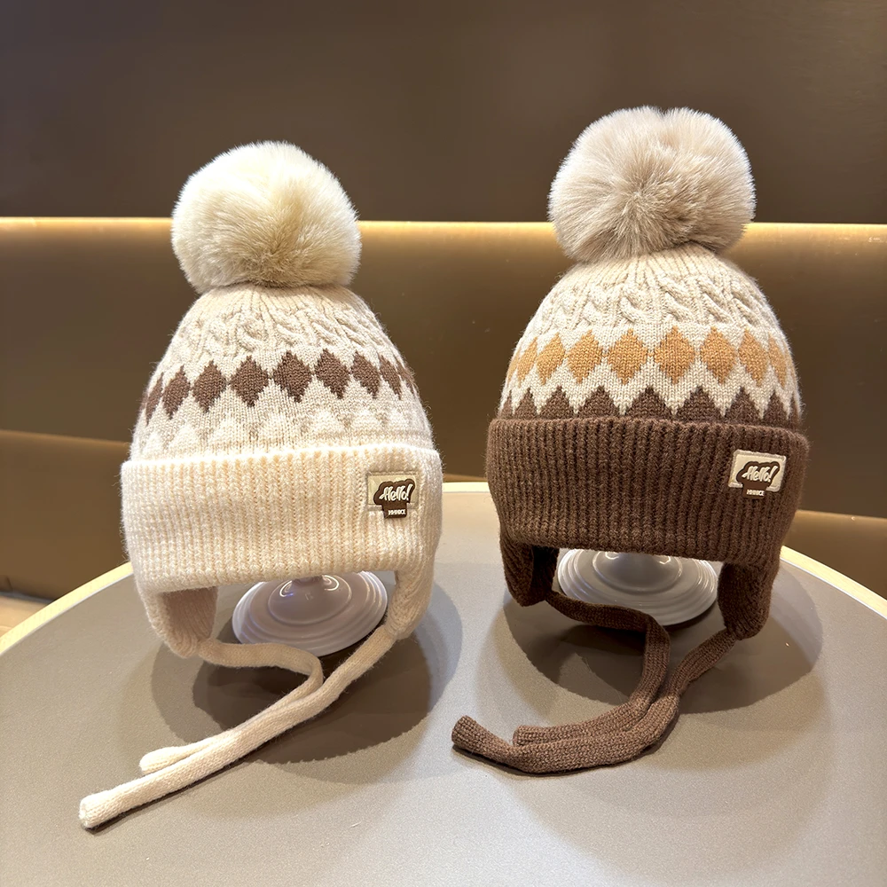 儿童帽子韩版洋气加厚护耳针织帽宝宝秋冬防寒帽男女童保暖毛线帽