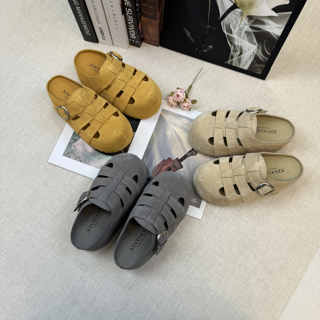 【镂空】圆头包头凉拖复古百搭厚底休闲拖鞋半拖女鞋25LF00151