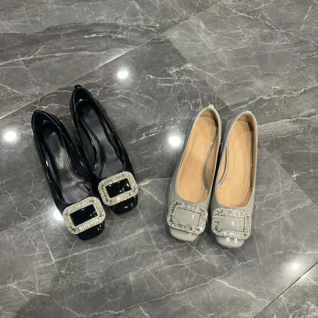 【必入款】5CM黑灰两色跟水钻方扣经典百搭单鞋女