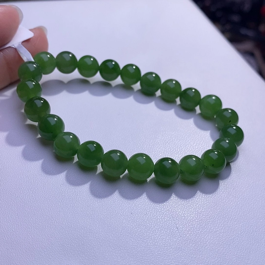 颈饰未镶嵌和田玉毕业级老坑料碧玉冰阳绿手链8m