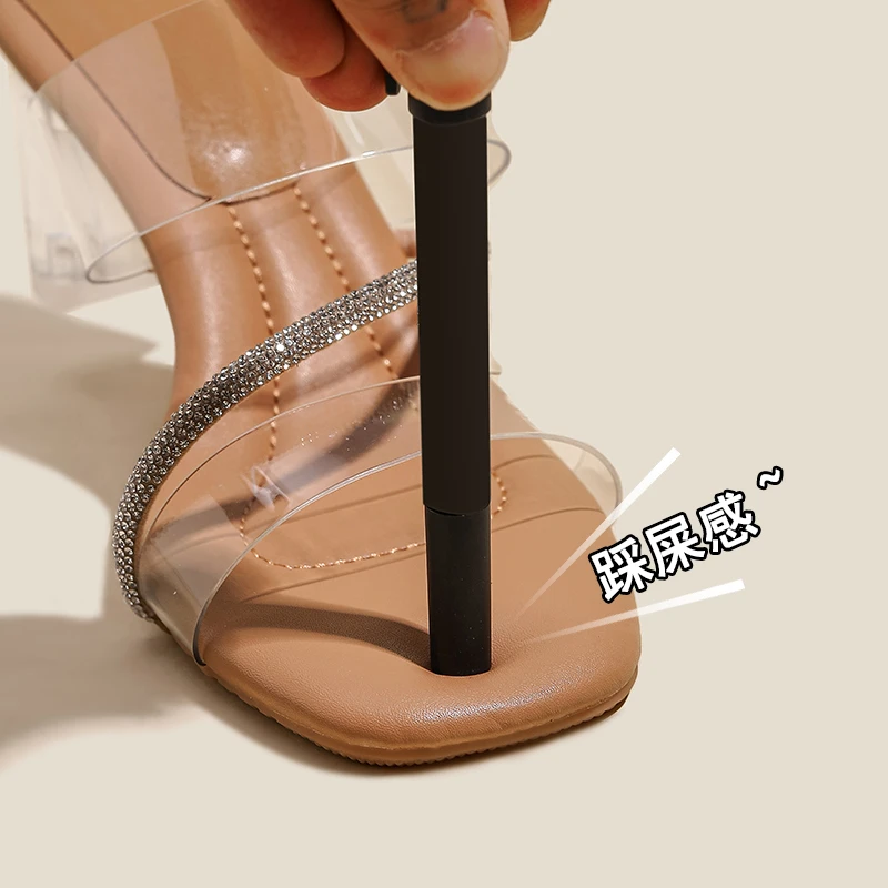 水钻踩屎感凉鞋女2025年新款夏季甜美法式气质一字带拖鞋女外穿