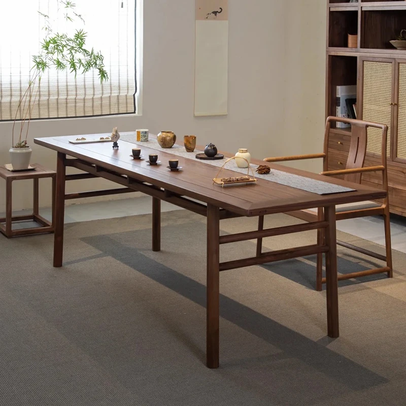 新中式北美黑胡桃木茶桌椅组合禅意实木功夫茶台办公室茶室泡茶桌