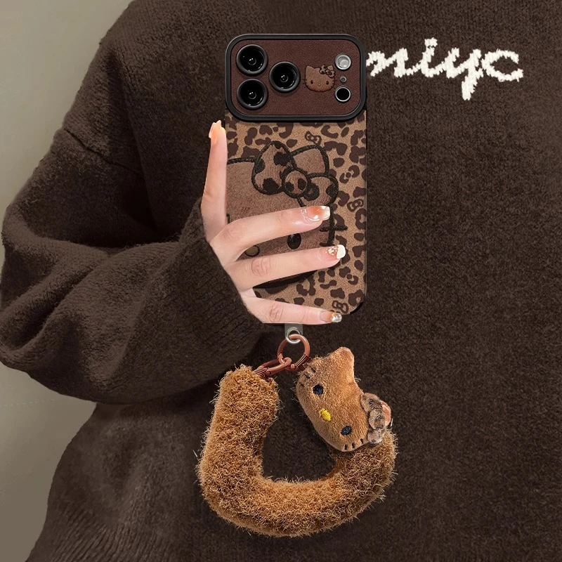 豹纹猫咪挂绳适用苹果17大视窗手机壳华为可爱vivo小米15防摔OPPO