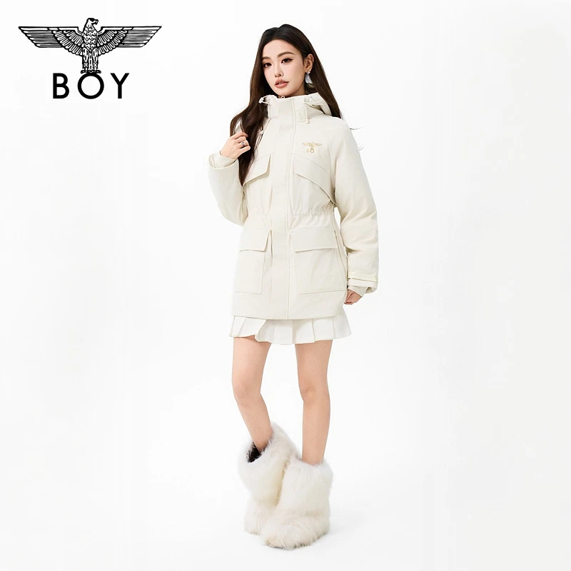 【月光手书】BOY LONDON中长款羽绒服女款收腰连帽外套90绒W70908