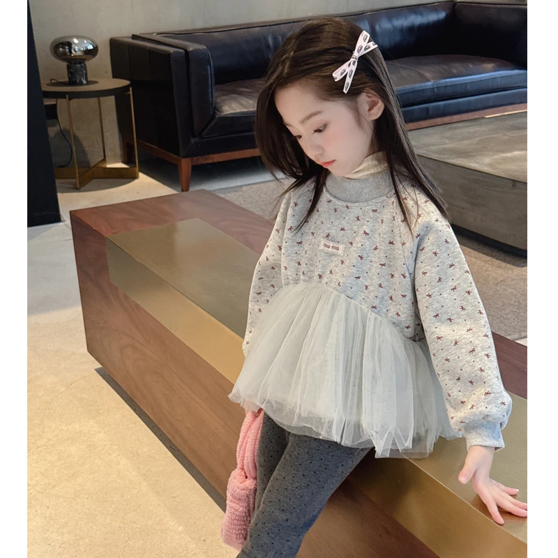 【网纱卫衣】WWLL定制童装宝女宝宝加绒卫衣洋气一体绒女童卫衣